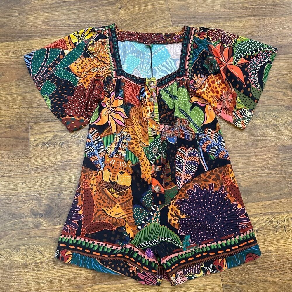 Farm Rio printed button front romper - Picture 4 of 7